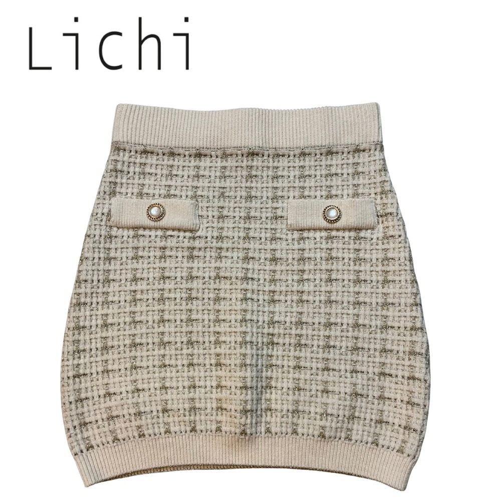 Lichi Cream Tweed Knit Mini Skirt w/ Decorative Buttons size M (runs small) NWOT